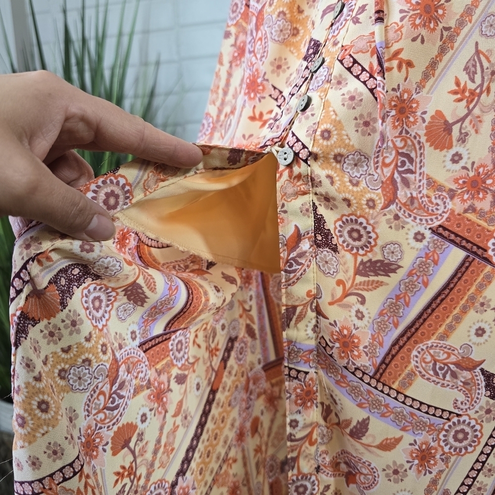 Willow and Root Floral Paisley Patchwork Print Maxi High Low Flutter Skirt Large - Picture 8 of 10